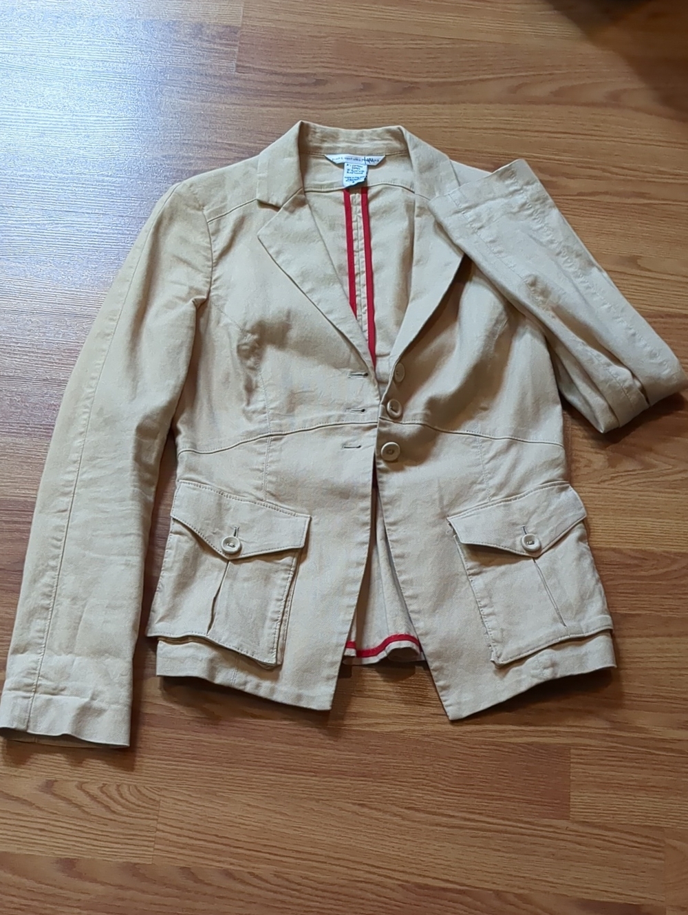Diane von Furstenberg DVF Tan Cotton Stretch Blazer Jacket Utility Pockets 8